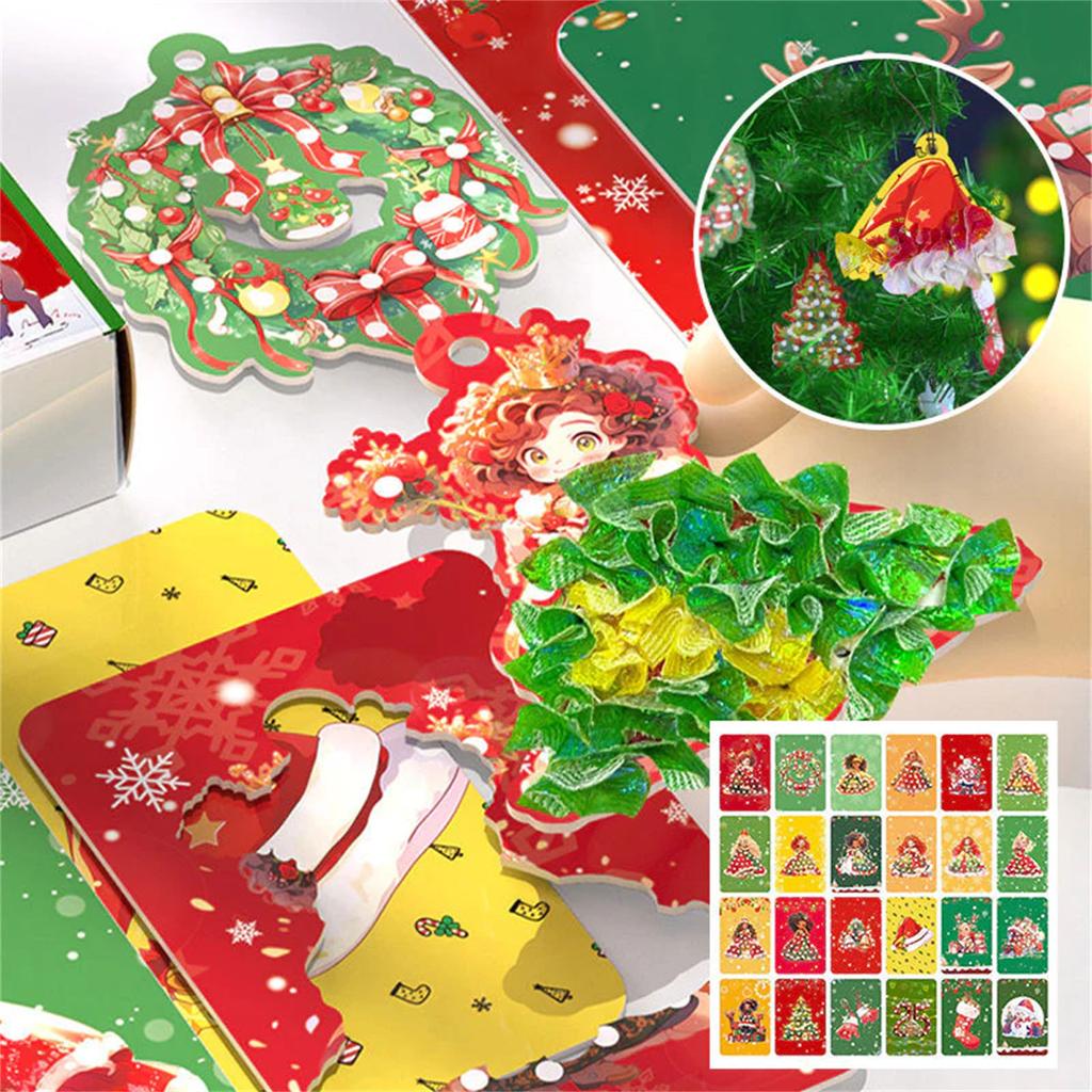 24 Themed Christmas Tree DIY Ornaments, DIY Puncture Painting Kits, Christmas Tree DIY Craft Hangings Decorations