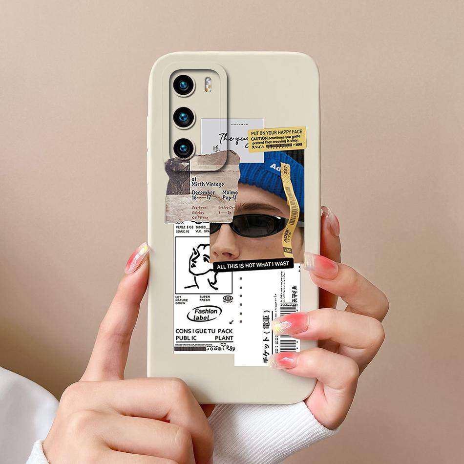 For Huawei P40 Pro Case Cute Cat Soft Liquid Silicone Full Coverage Anti Drop Bumper For HuaweiP40 P 40 P40Pro Candy Funda Shell