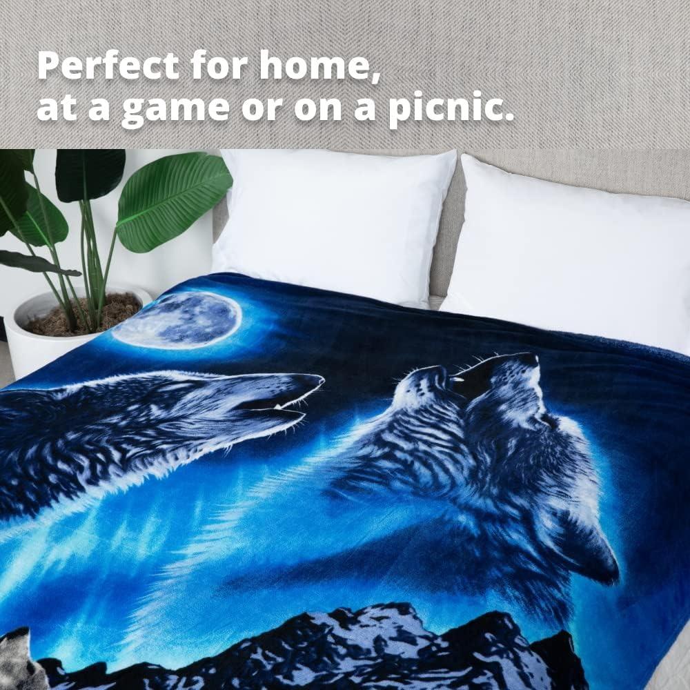 1PC Throw Contemporary Style Digital Printed Howling Wolfs Flannel Blanket for Couch Bed Sofa Comfy Warm blankets Perfect Gifts