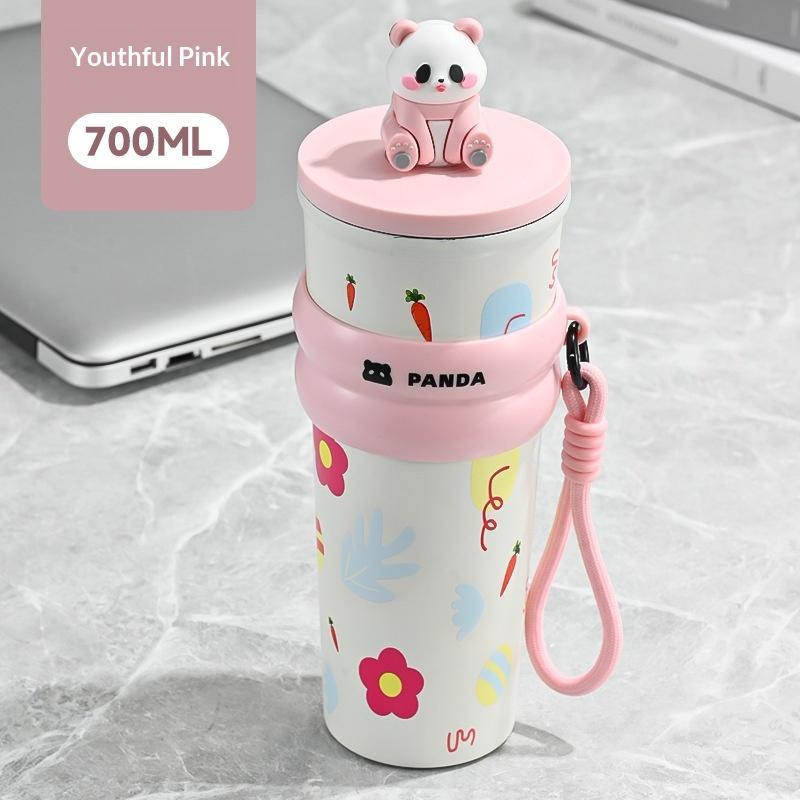 High Appearance, Large Capacity Cartoon Animal Insulated Cup, Car Mounted Stainless Steel Straw Cup