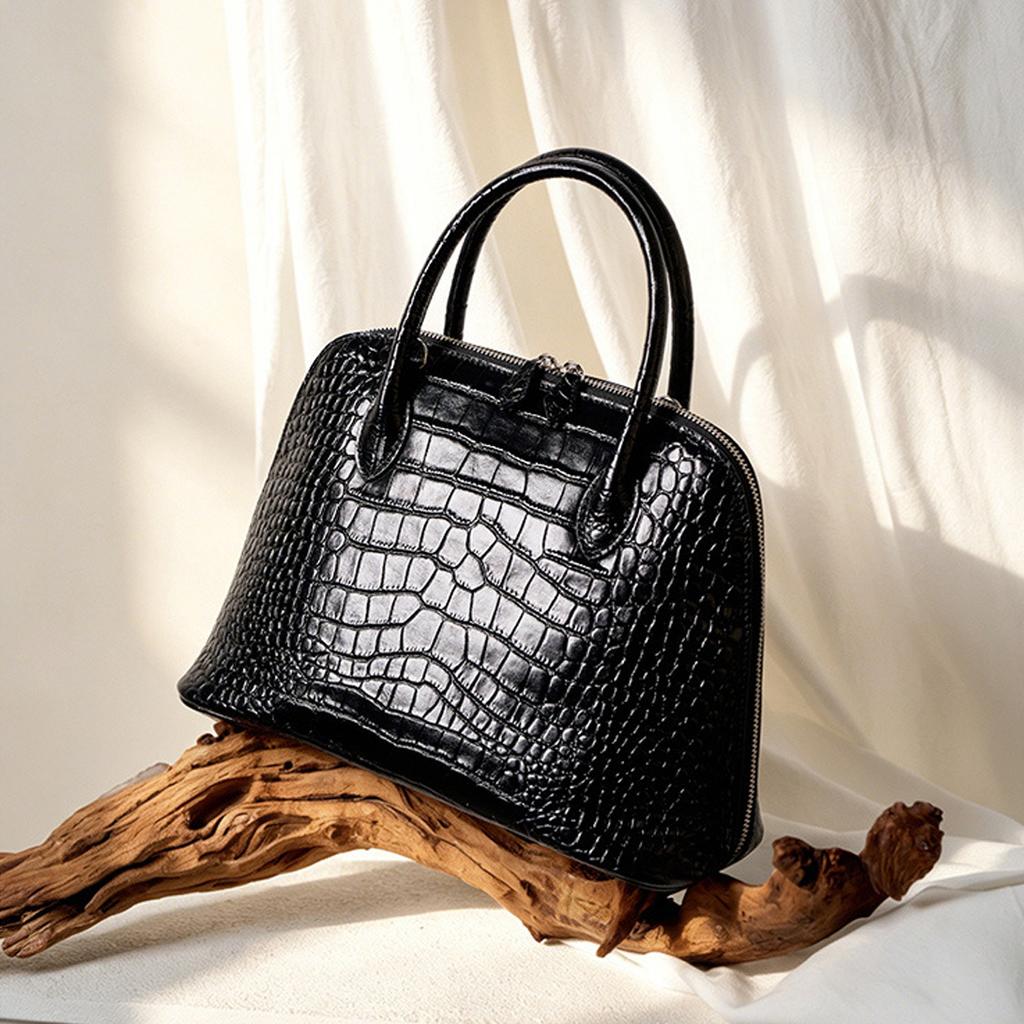 Crocodile‑Embossed Genuine Cowhide Shell Handbag 2026 New for Women, Large‑Capacity Hand‑Carry Crossbody Commuter Shoulder Purse
