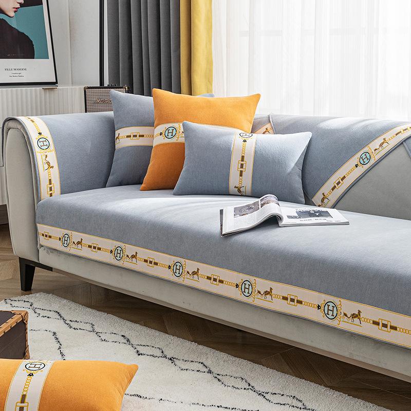 Leichter Luxus-Stil, neuer Sofakissenbezug aus Chenille-Leder, für alle Jahreszeiten, universell, rutschfest, schlicht, modern, für den Sommer