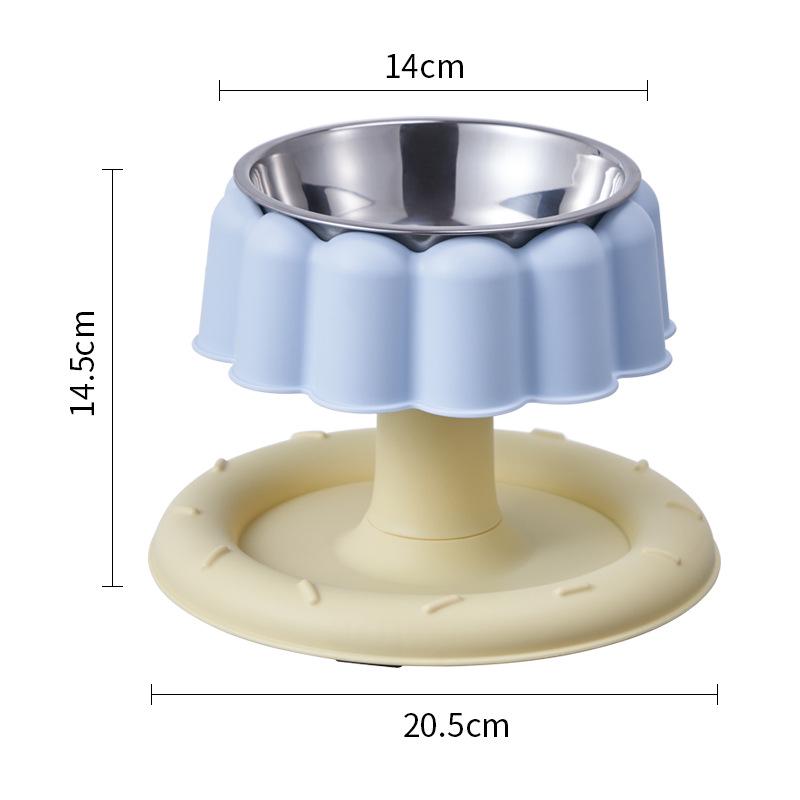 Stainless Steel Anti-Spill Cat Bowl with Chin Protection and Elevated Pudding Flower Design
