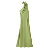 Elegant Off-Shoulder Backless Wrap Tie Neckline Maxi Dress Women 2025 Slim Fit High Waist TR Fabric