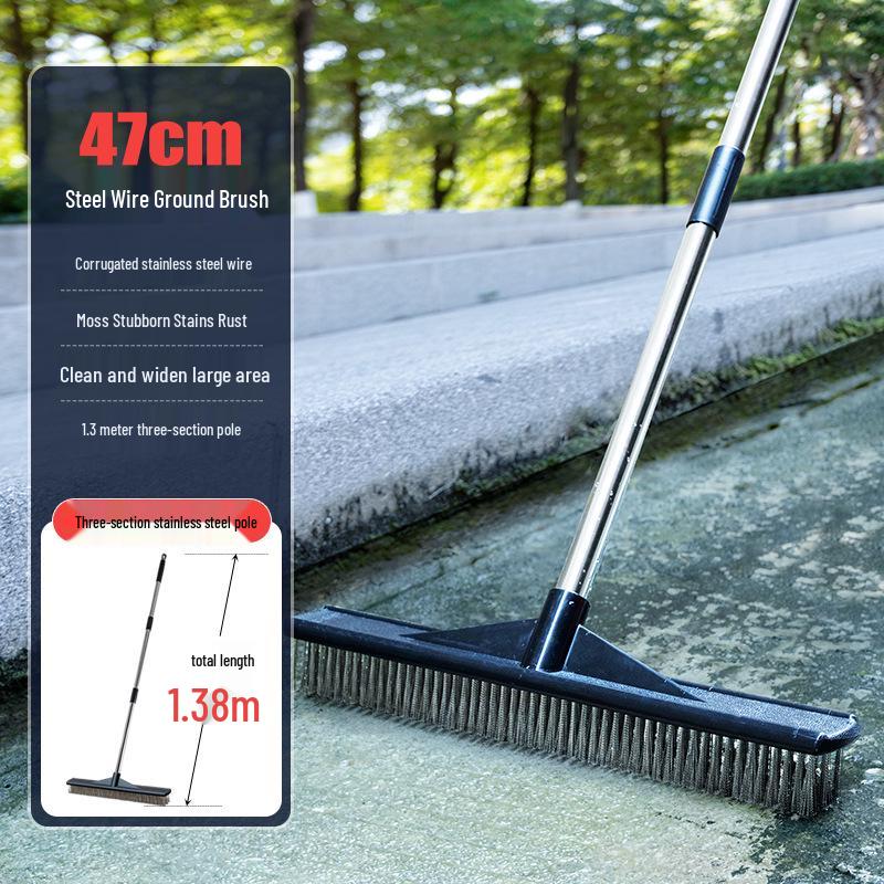 Long-Handled Steel Wire Brush: Floor Scrubber & Rust Remover