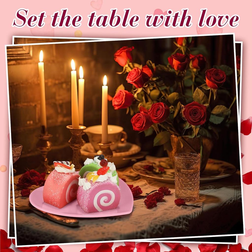 Nuogo 2 Pcs Heart Shaped Dinner Plates 6.8'' Valentine's Serving Tray Unbreakable Ceramic-like Heart Shaped Plates for Dessert, Appetizer, Salad,