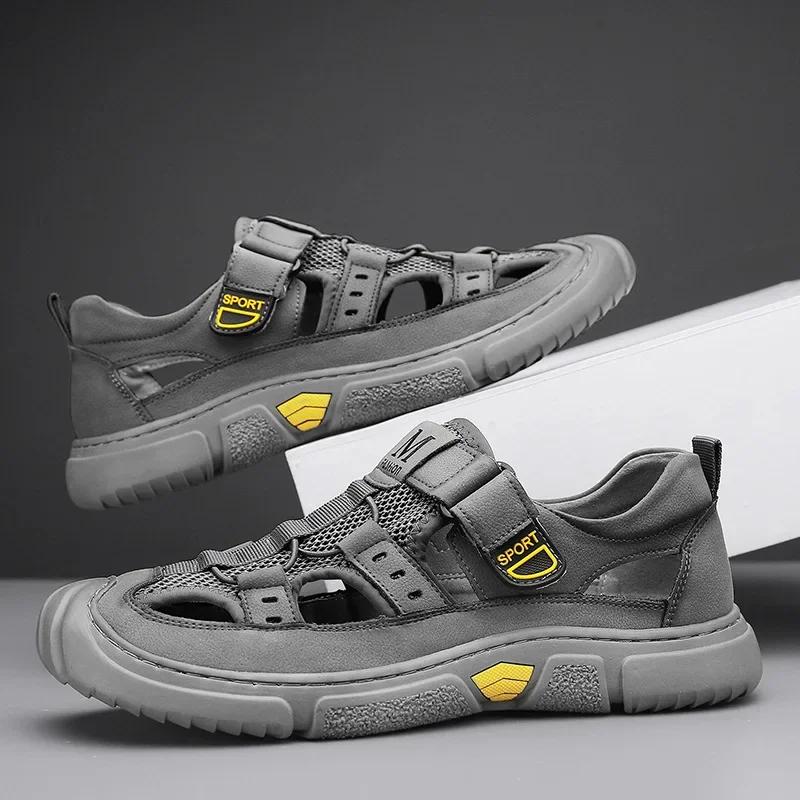 

Модная мужская пляжная обувь для ходьбы, новые уличные повседневные походные туфли, летняя модная дышащая мужская обувь, удобные универсальные сандалии 44 серый
