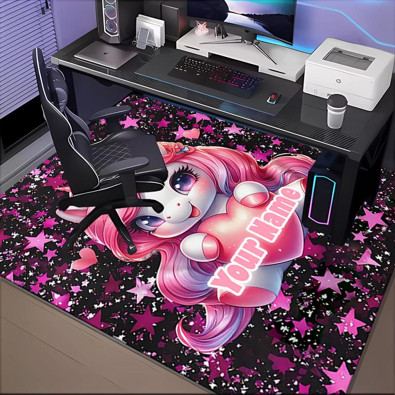 1PC Custom Name Unicorn Heart Stars Background Theme Floor Mat Ideal for Living Room, Game Rooms, Office, Bedroom Floor Mat Playful Design