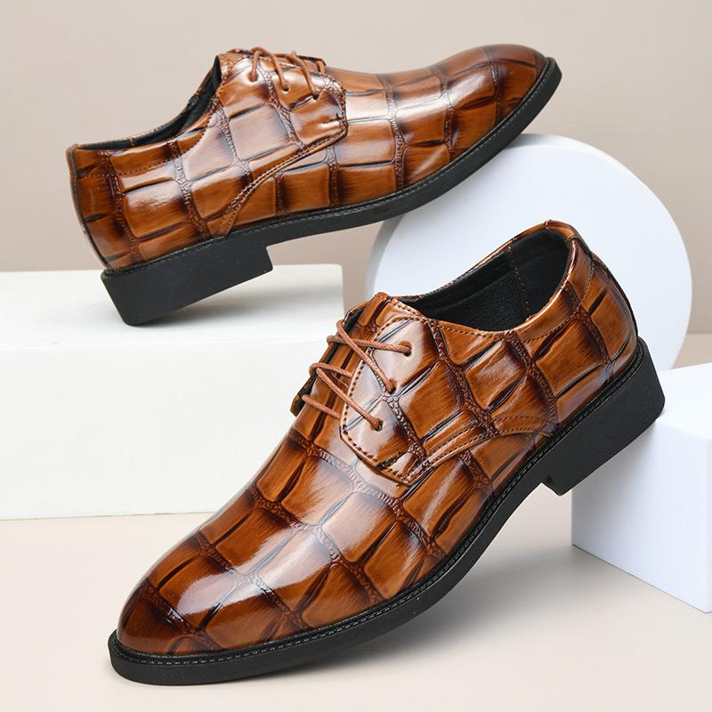 

New Large-size Men s Leather Shoes Tied Business Formal Wear Korean Style Plaid Non-slip Wear-resistant Versatile Leather Shoes for Men 47