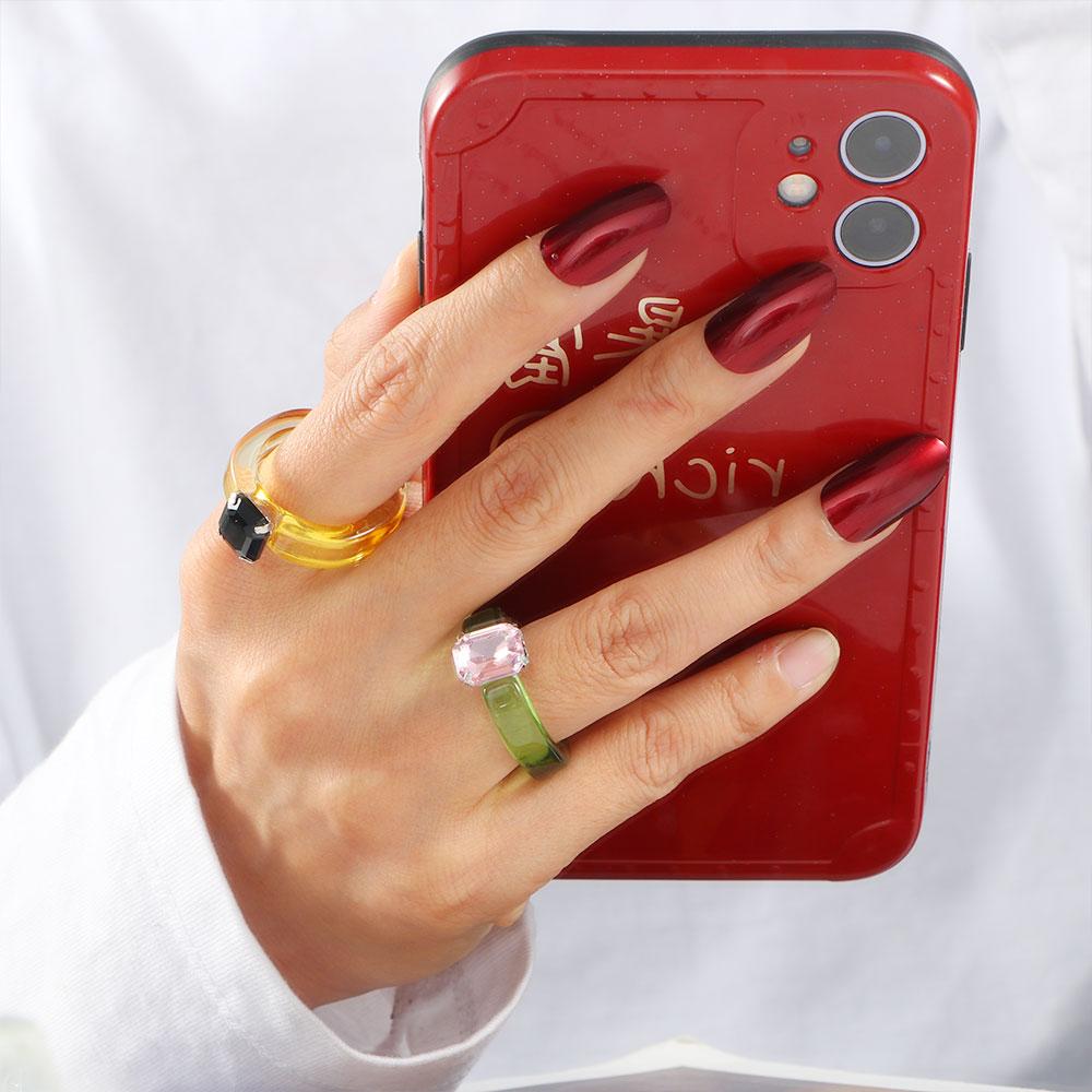 Jewelry Retro Rhinestone Irregular Acrylic Women Transparent Resin Rings Finger Ring Geometric