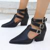 New Style Fashion High Heel Thick Heel Pointed Retro Belt Buckle Popular Boot Women's Leather Boot Single Shoes Large Size 35-42