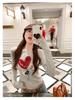 Women's Heart-Shaped Puppy Print Round Neck Long Sleeve T-shirt, Brushed for Spring, Autumn, Winter - Korean Style Fashion Base Layer.