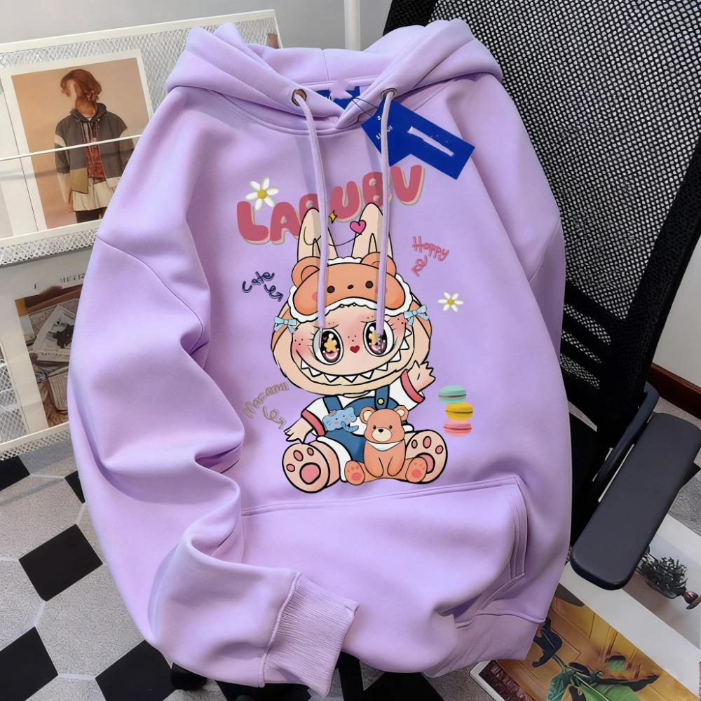Fashion Men Women's Hoodies Cartoon Labubu Monster Print Pullover Top Casual Sweatshirt Kids Hoodies Clothing