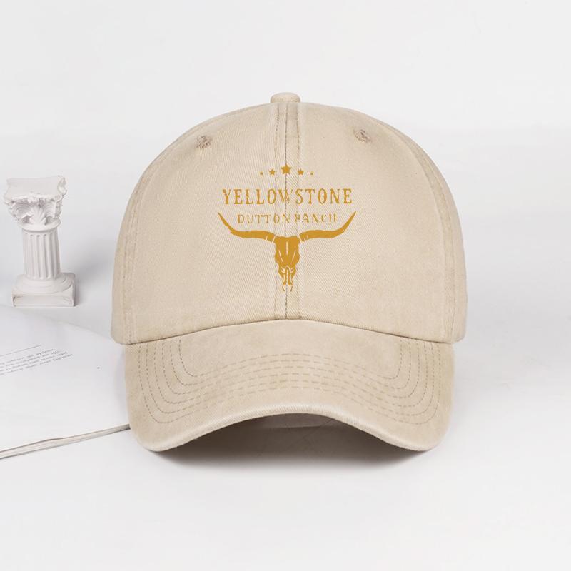 MLFO Adjustable vintage baseball cap featuring the Yellowstone Dutton Ranch designantique black finish unisex casual style