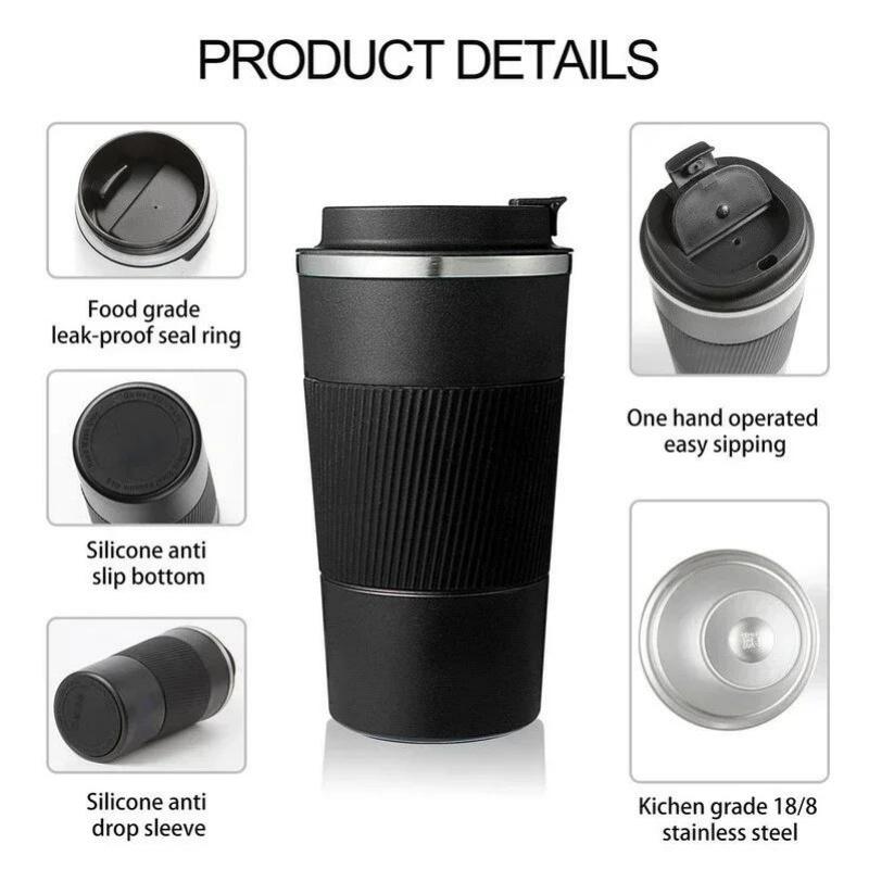 380 ml 510 ml Edelstahl-Kaffeetasse Thermobecher Garrafa Termica Cafe Copo Termico Caneca Rutschfeste Reise-Auto-Isolierflasche