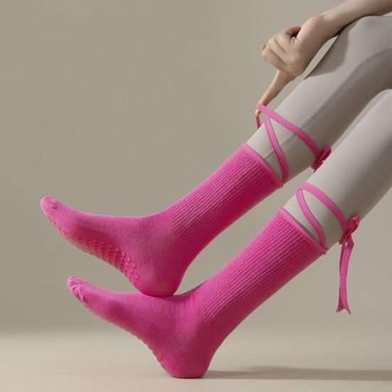 1 Pair Yoga Socks Pure Color Lace-up Elastic Compression Support Yoga Fitness Dance Socks with Silicone Anti-Slip Soles