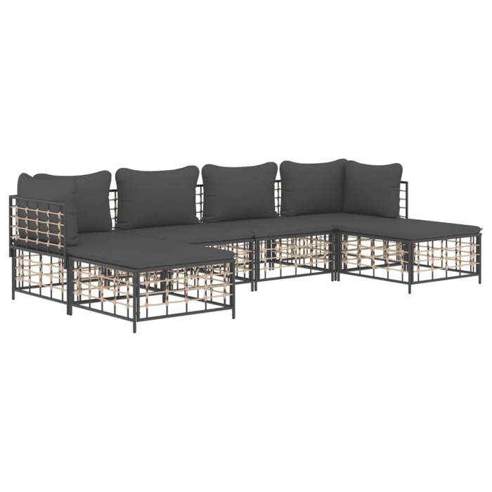 VidaXL Salon de jardin 6 pcs avec coussins anthracite résine tressée, ensemble de salon, ensemble de salon d'extérieur, 3186779