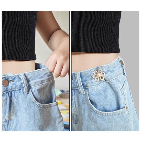 4 Pcs Flower Jeans Buttons Pant Waist Tightener Detachable Decorative Waist Buckles Adjustable No-Sew Pants Clips for Loose Jeans Pants Skirts