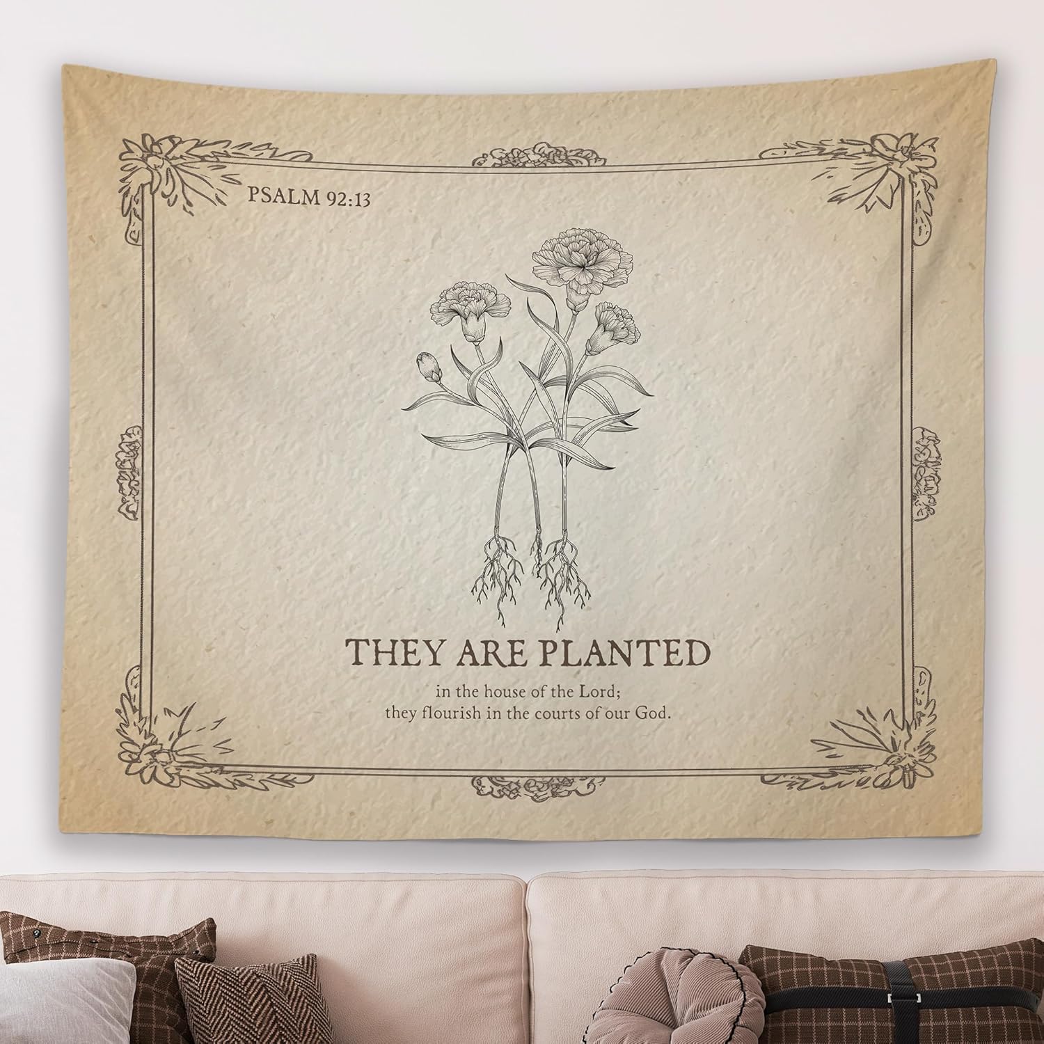 

Vintage Christian Floral Wall Tapestry Hanging for Bedroom Flower Bible Verse Scripture James 124 TapestryRustic Religious 74x94cm(29x37in)