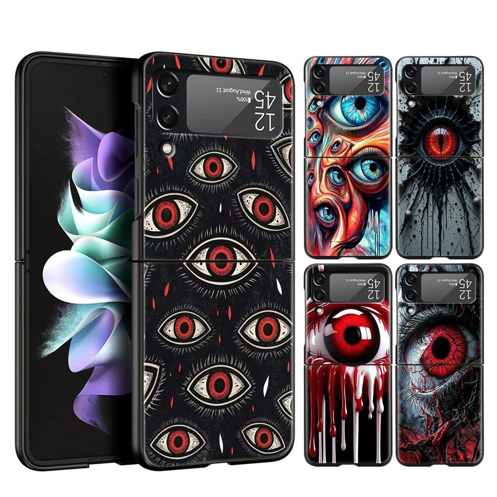 Spooky Scary Red Eye Hard PC Phone Case For Samsung Galaxy Z Flip 7 6 5 4 Black Cover For Galaxy Z Flip 3 Foldable Fundas Shell
