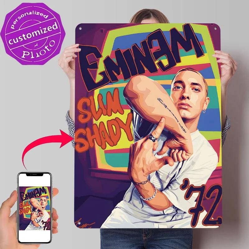 Eminem Slim Shady Portrait D Texture Printed Poster Custom Vintage Metal Tin Plate Sign for Wall Art Funny Signs Desk Decor