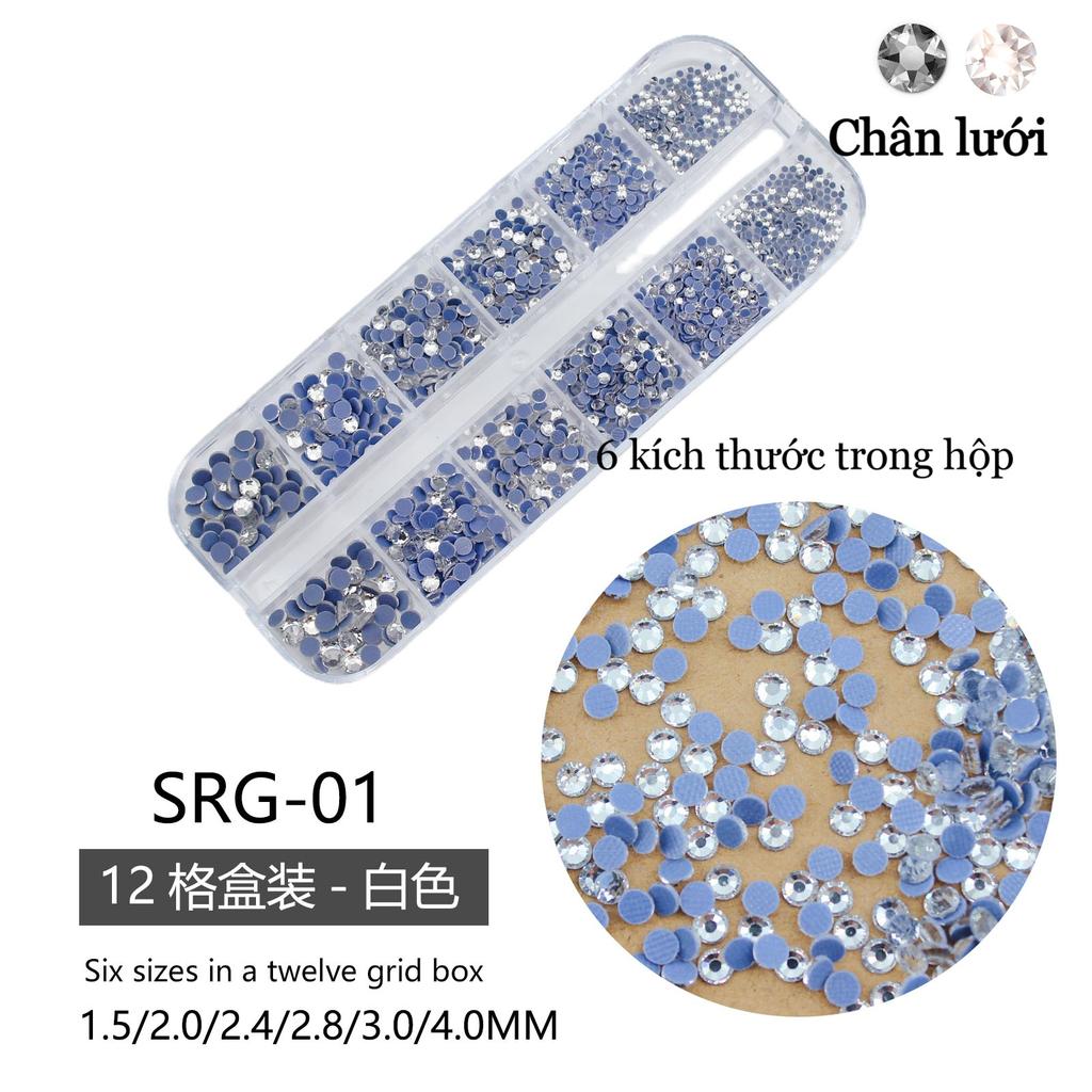 Mesh Bottom 12-Grid Boxed Nail Art Flat Bottom Rhinestone Jewelry Transparent Ab Colored Diamond Crystal Yellow Nail Sticker Diamond Jewelry