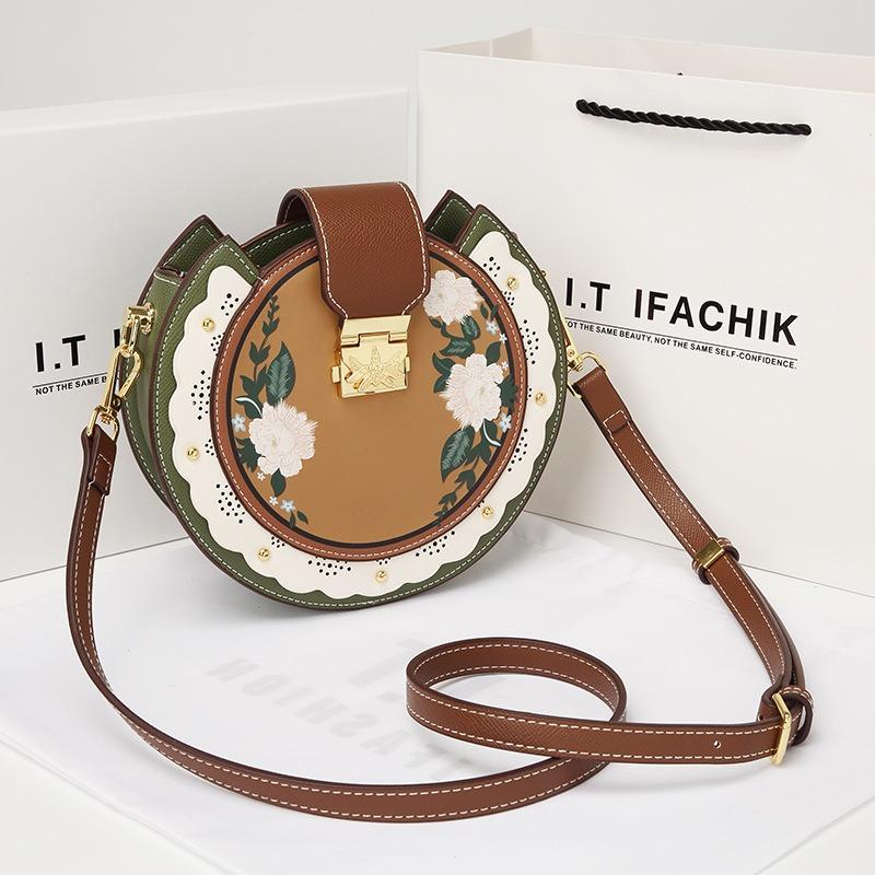 Hvauen Leather Niche Cute Bag New Small Round Bag Girls Messenger Birthday Gift