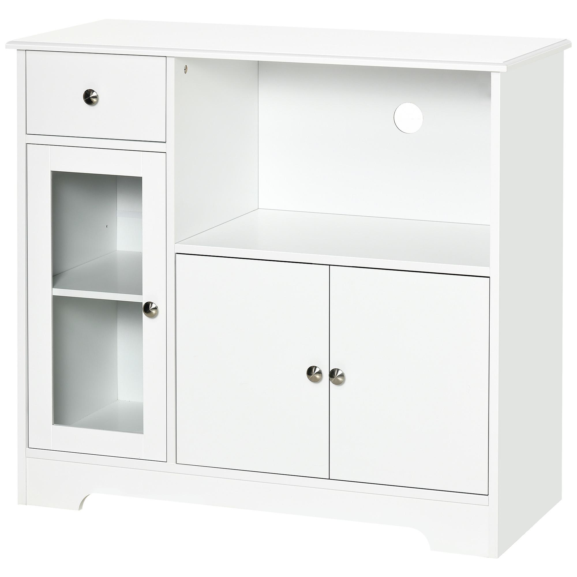 Meuble de cuisine pour micro-ondes Meuble d'appoint de cuisine Meuble de rangement pour cuisine Salle à manger 90 X 40 X 82 Cm Verre trempé et Bois Blanc