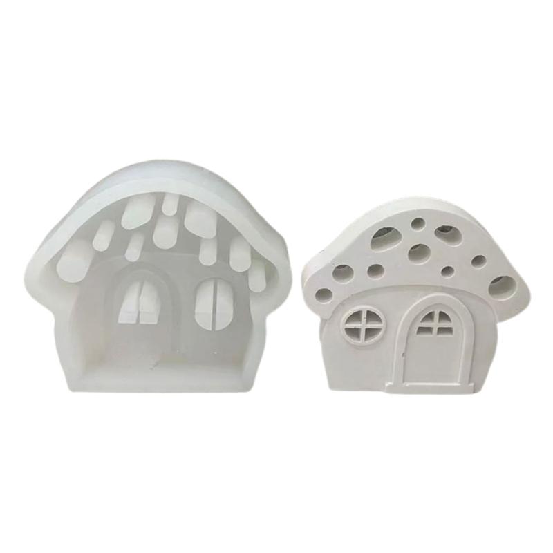 Mushroom House Candle Holder Silicone Mold 3D Houses Making Supplies Plaster Concrete Resin Candlestick Casting Molds