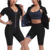 Damen Sauna Anzug 2-teiliges Set Kurzarm Top + Shorts Heißes Schweiß-Schlankheits-Sportbekleidung für Yoga Laufen Workout