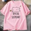 Funny Cat Sleep T-shirt Cute Kitten Tshirt Casual Short Sleeve T Shirt Women Clothing Summer Round Neck Tops Streetwear