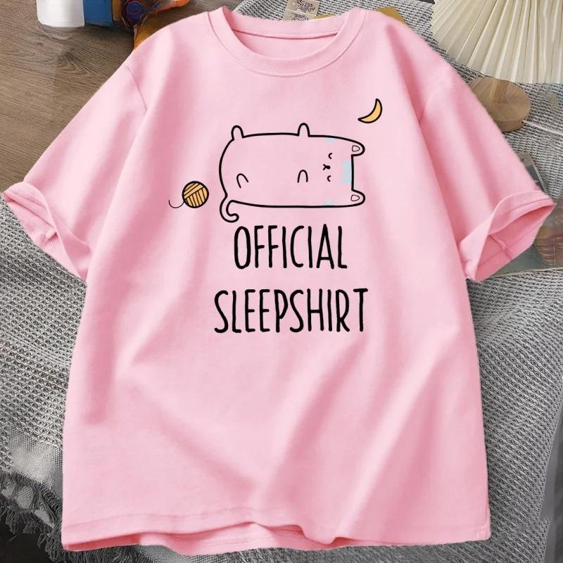 Funny Cat Sleep T-shirt Cute Kitten Tshirt Casual Short Sleeve T Shirt Women Clothing Summer Round Neck Tops Streetwear