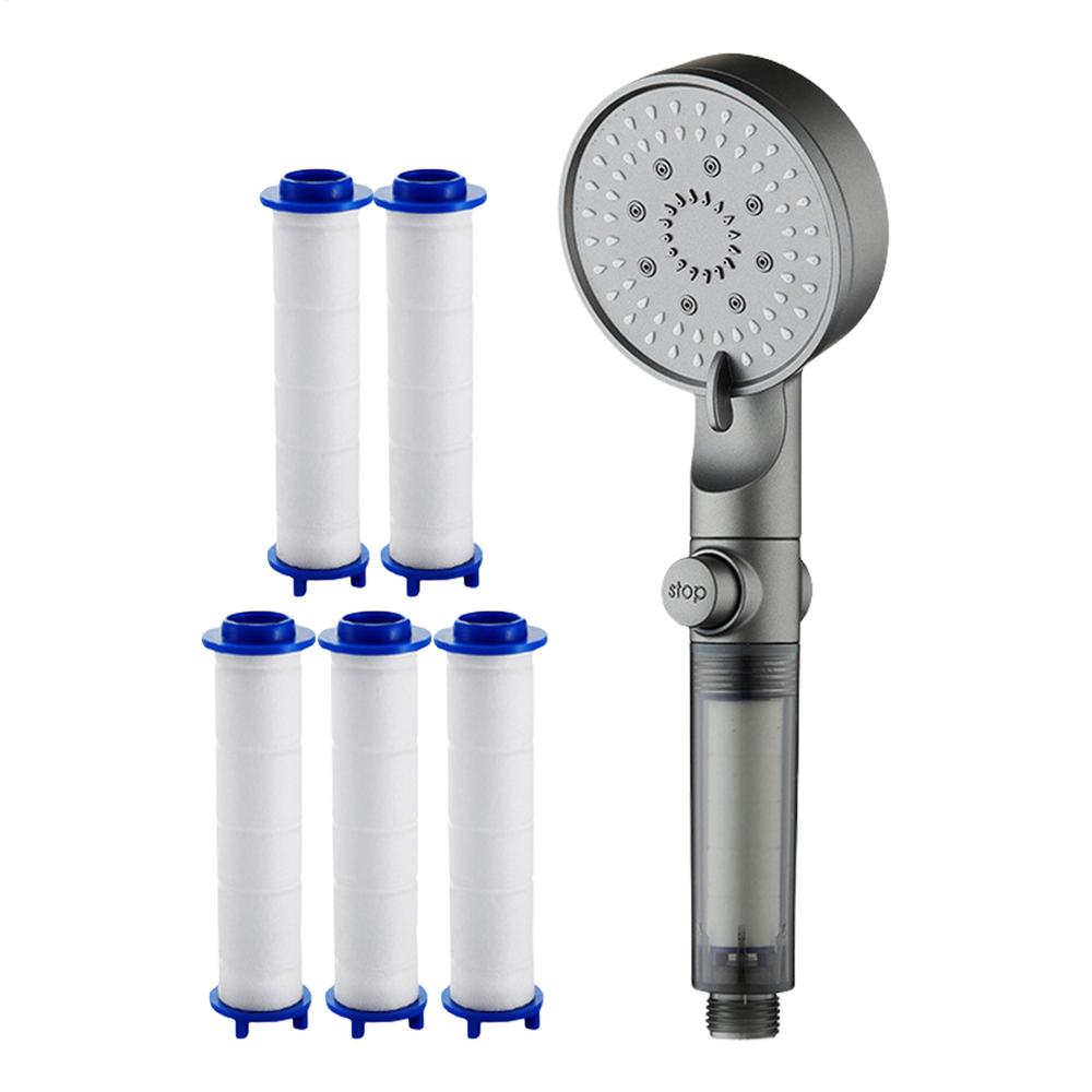 Filtered Shower Head Handheld with 5 Filters High Pressure 5 Mode Adjustable Sprayer Built-in Power Wash Hard Water Softener