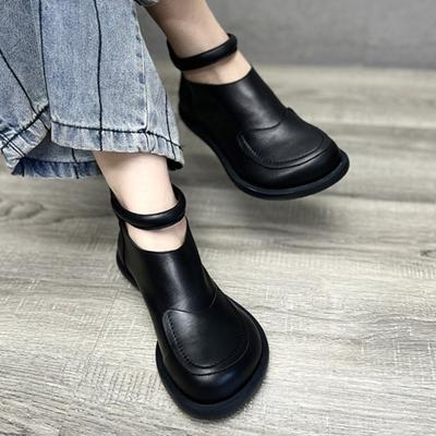 2025 Frühling und Herbst Literarische Schuhe Stiefeletten Retro Handgefertigt Einzelne Schuhe Einzelstiefel Großer Kopf Weiche Sohle Schuhe Runde Spitze Britische High-Top-Schuhe