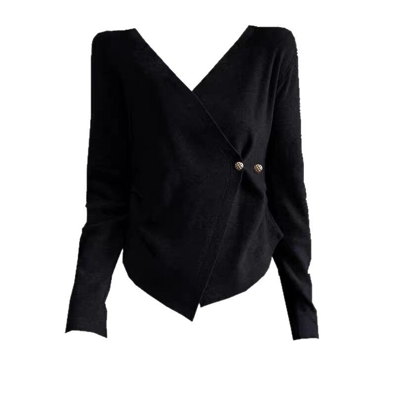 Übergröße Damen Kreuz-V-Ausschnitt Langarm-T-Shirt - Unregelmäßig, Locker, Figurschmeichelnd, Trendiges Oberteil für Frühling und Herbst