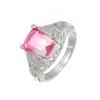 Hochkarätiger Rosa Kristallring für Damen mit eingelassenem funkelndem rechteckigem Zirkonring aus Sterlingsilber, Luxuriöser Bankettring