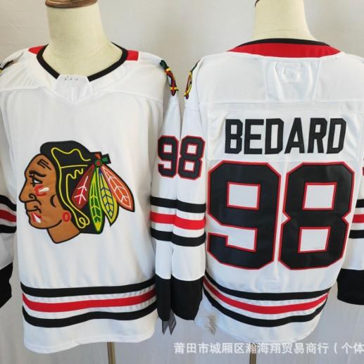 NHL Eishockeytrikot Blackhawks Teamtrikot 98# BEDARD Herren Größe 86 gesticktes Hockeytrikot grenzüberschreitender Großhandel