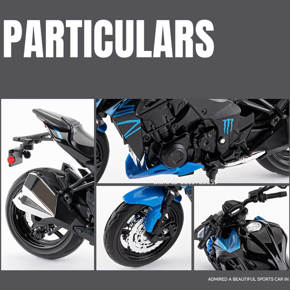 1:12 Kawasaki Z1000 KX450 Model Motorcycle Toys Alloy Diecast Sound Light Shock Absorption Front Wheel Steering for Kids Gifts