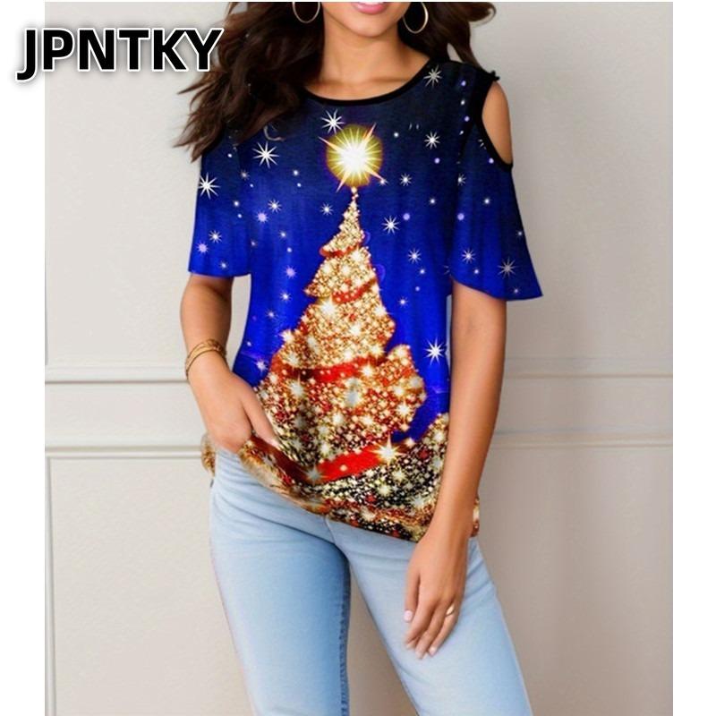 JPNTKY Mode Femme Décontracté Manches Courtes Col Rond Chemisiers & Chemises
