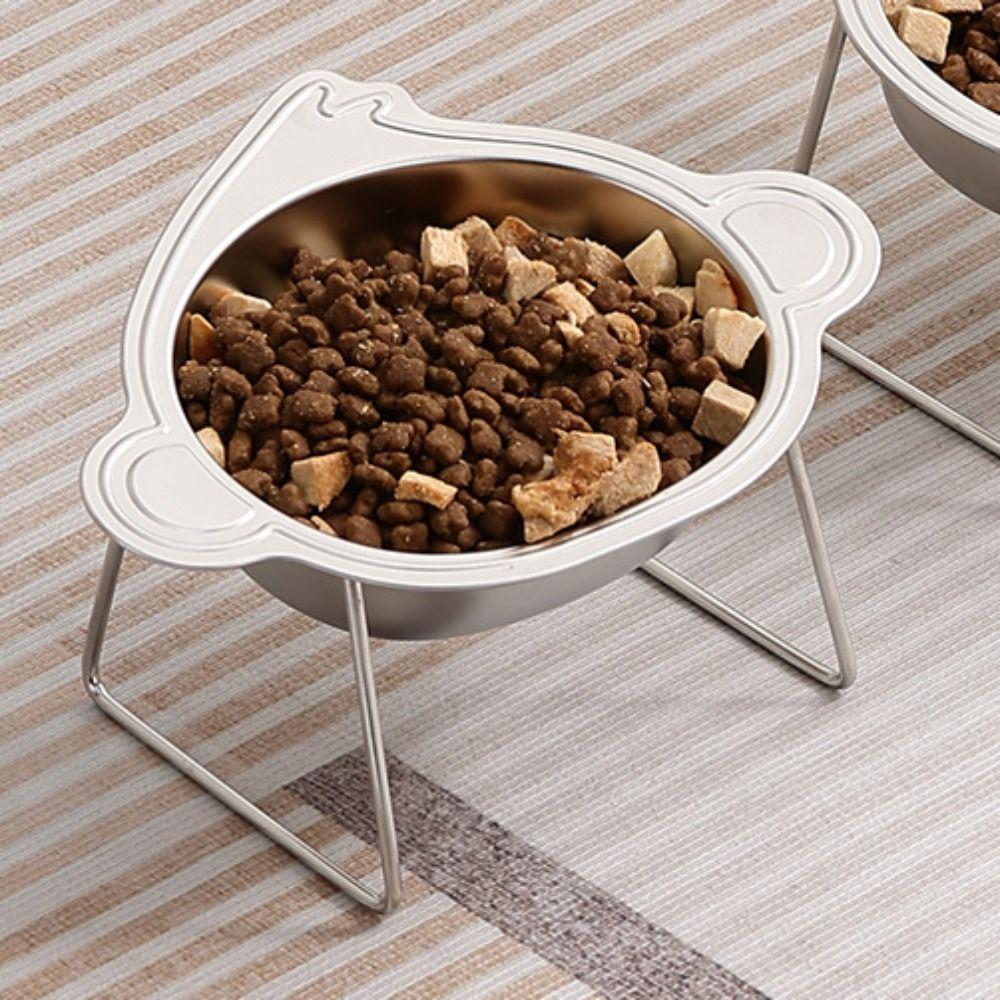 Monkey-shaped Raised Cat Bowls Stainless Steel Pet Feeder Container Wet Dry Food
