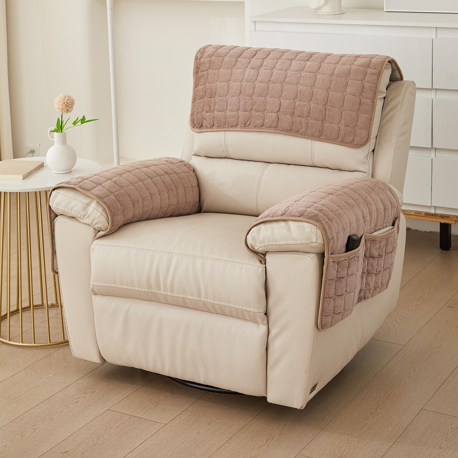 

Plush Non-Slip Sofa Armrest Pad Set with Storage Pocket and Back Cushion Single Seat 3-piece (1 with Pocket)