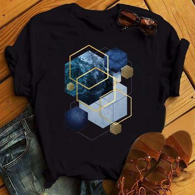 Sommer Rundhals 3D Geometrische Muster Druck Top Modische Lässige Kurzarm Damen T-Shirts