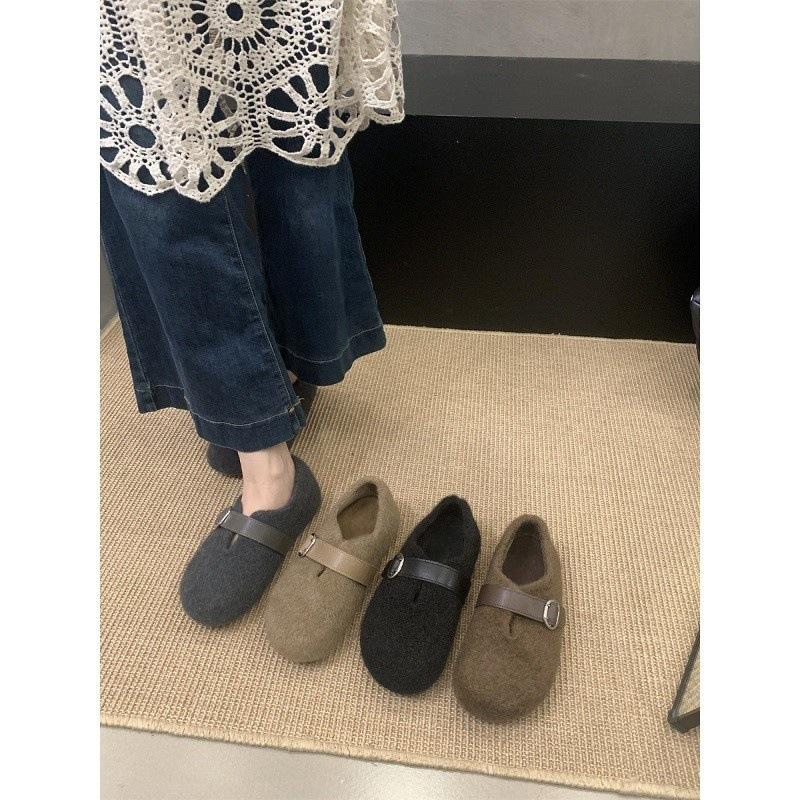 Ugly cute Birkenstock shoes children's velvet cotton shoes autumn and winter Mori round head belt buckle inner height-increasing Doudou shoes