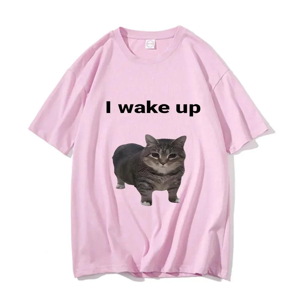 Clothes Harajuku Aesthetic Tshirt Vintage Unisex Streetwear Cute Cat L Wake  T Shirts Funny Cool Classic Women Short Sleeved