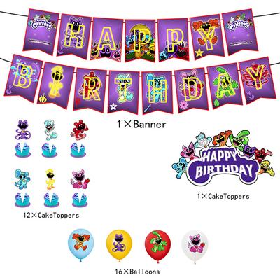 New 30PCS Smiling Critters Party Supplies Including a Banner, Cake Toppers, Balloons