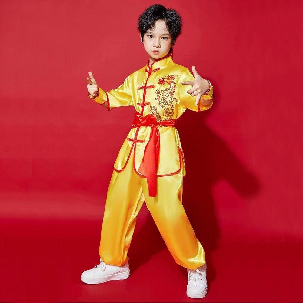 With Belt Kungfu Uniform Long Sleeves Tai Chi Uniform Fashion Wushu Costume Kids Boys Girls