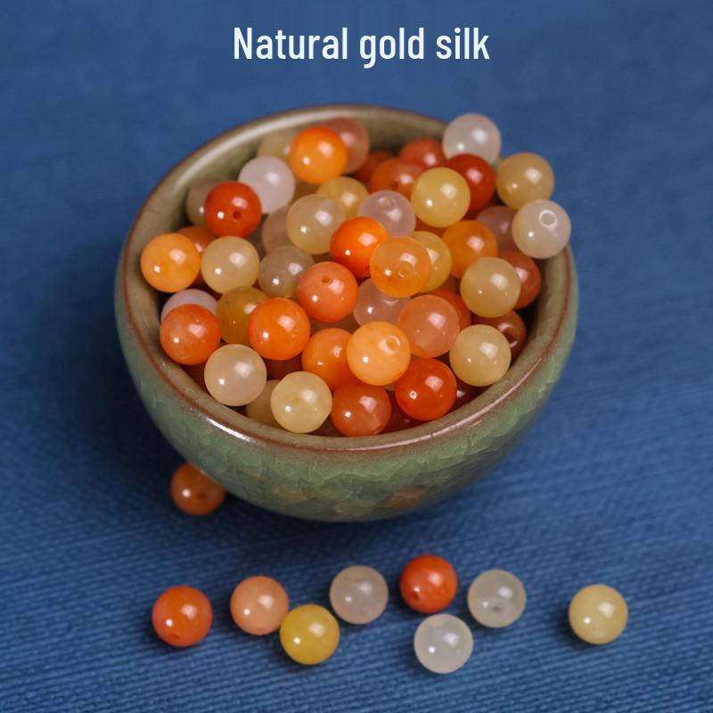 Natural A-Grade Xinjiang Golden Silk Jade Loose Beads for Handmade Jewelry, DIY Bracelets, and Weaving Accessories 4mm 50 beads