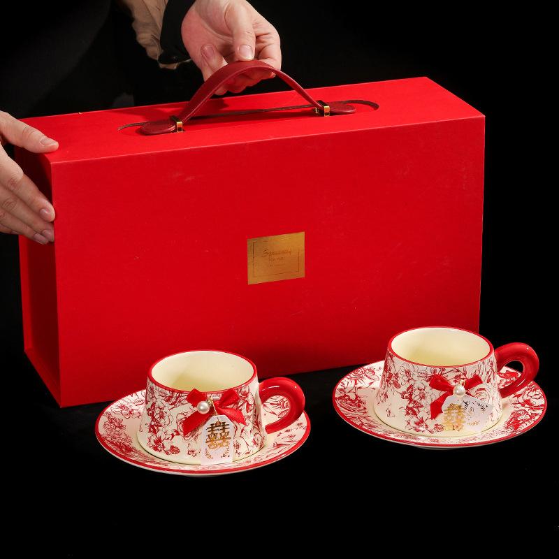 Wedding Engagement Gift for the Bride, Newcomer, Girlfriend, High-end Sense, Practical Souvenir, Coffee Cup and Saucer, Exquisite Gift Box