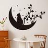 Black Moon Cat Wall Stickers Stars Home Bedroom Decor Peel and Stick Wall Art Removable Vinyl Decals for Room Beautification