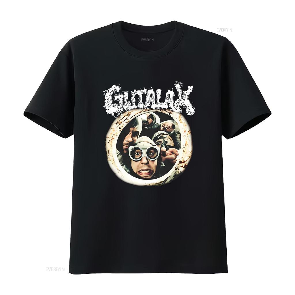 Heet Vintage Gutalax Band Print Zwart T-shirt Alle Maten Beschikbaar vintage Gewassen mode Elastisch grafisch Top Voor Dagelijks Gebruik